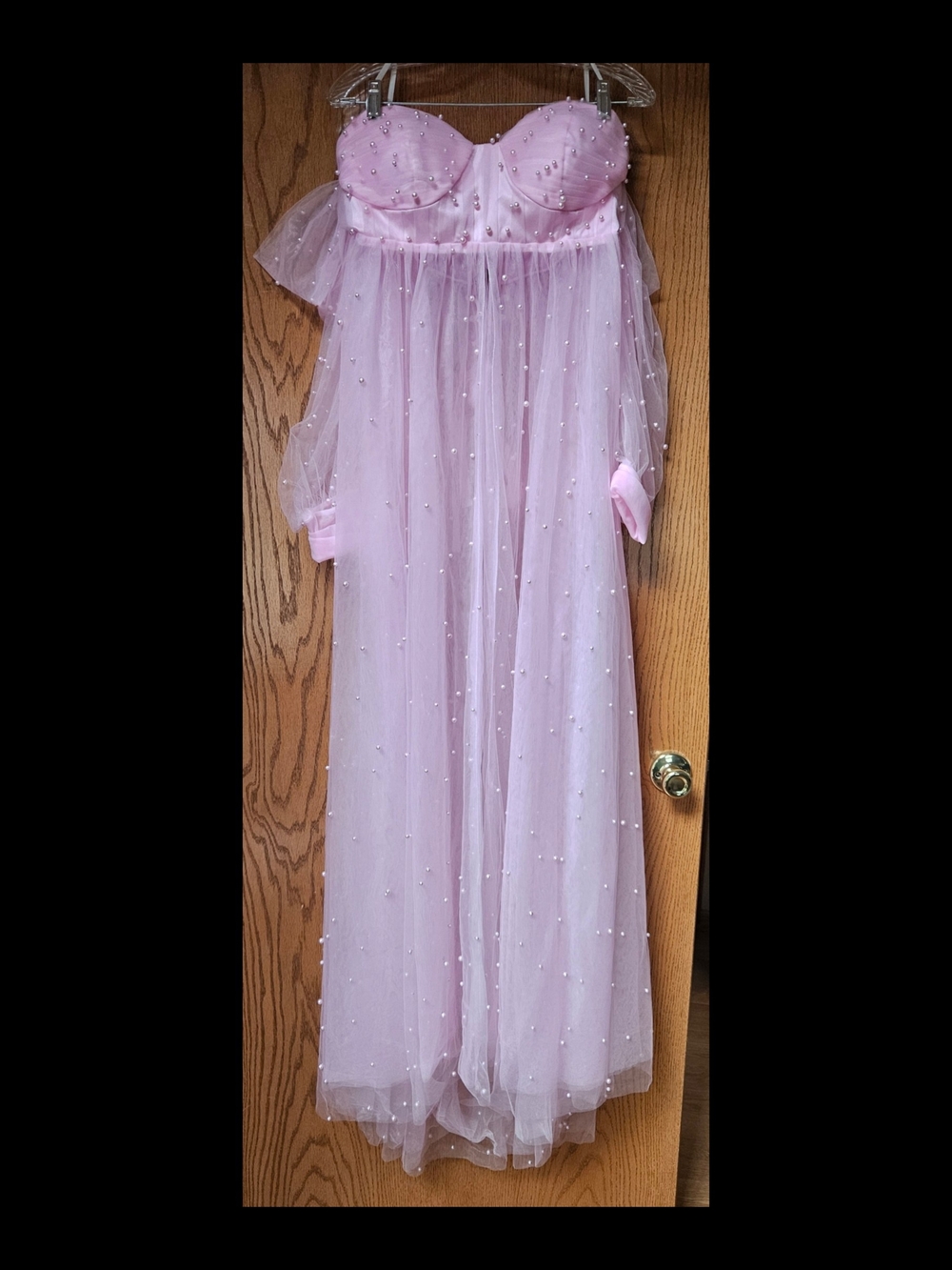 Sheer Pink Pregnancy Photoshoot Boudoir Robe With Pearl Embellishment